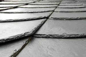 A close-up view of slate roofing