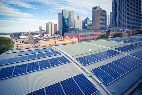 Industrial roof with solar panels