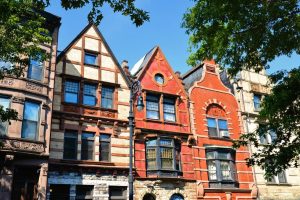 A row of brownstone houses