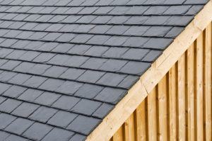 Slate roof tiles on wood frame