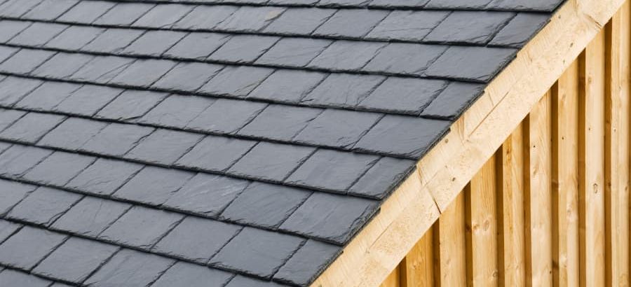 Slate roof tiles on wood frame