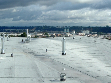 Close-up view of a commercial building roof