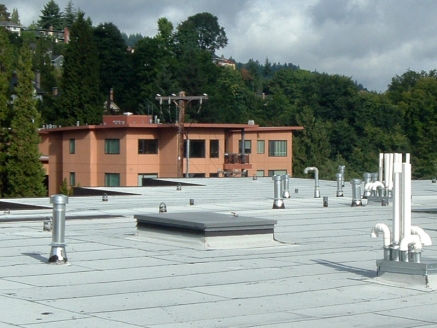 Close-up view of a modified built-up roof