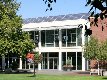 Exterior view of a building with solar panels